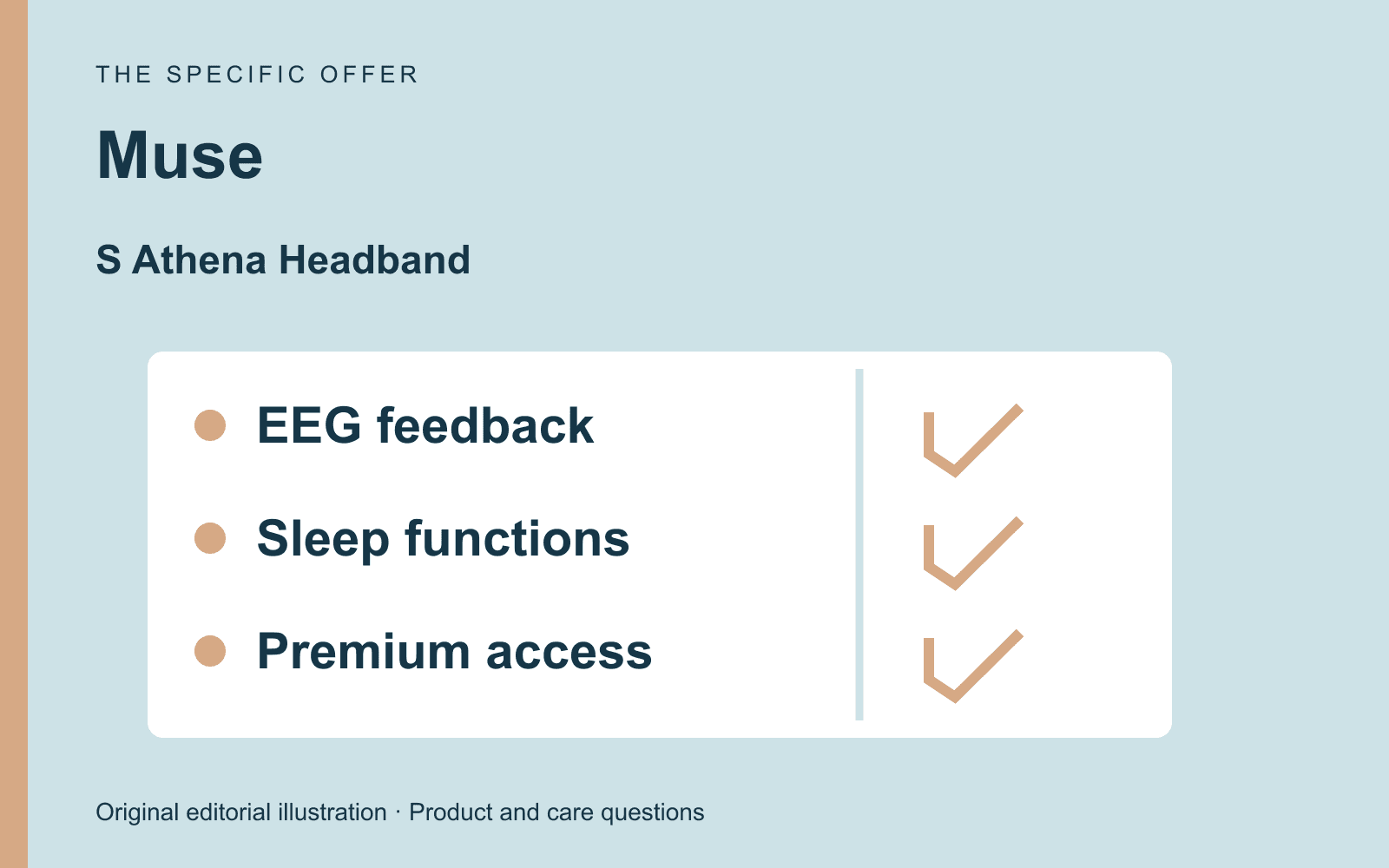 Original editorial diagram for Muse, showing brainwave tracking, biofeedback, and premium sleep features through three labeled comparison checkpoints.